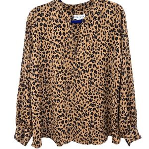Ava & Viv Leopard Print Blouse XL Tan Black Long Sleeve V Neck Flowing Top